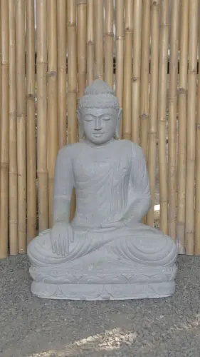 Product image of the product “Seated Buddha made of Riverstone in Bhumisparsha - gesture of touching the earth. 83cm height. ”